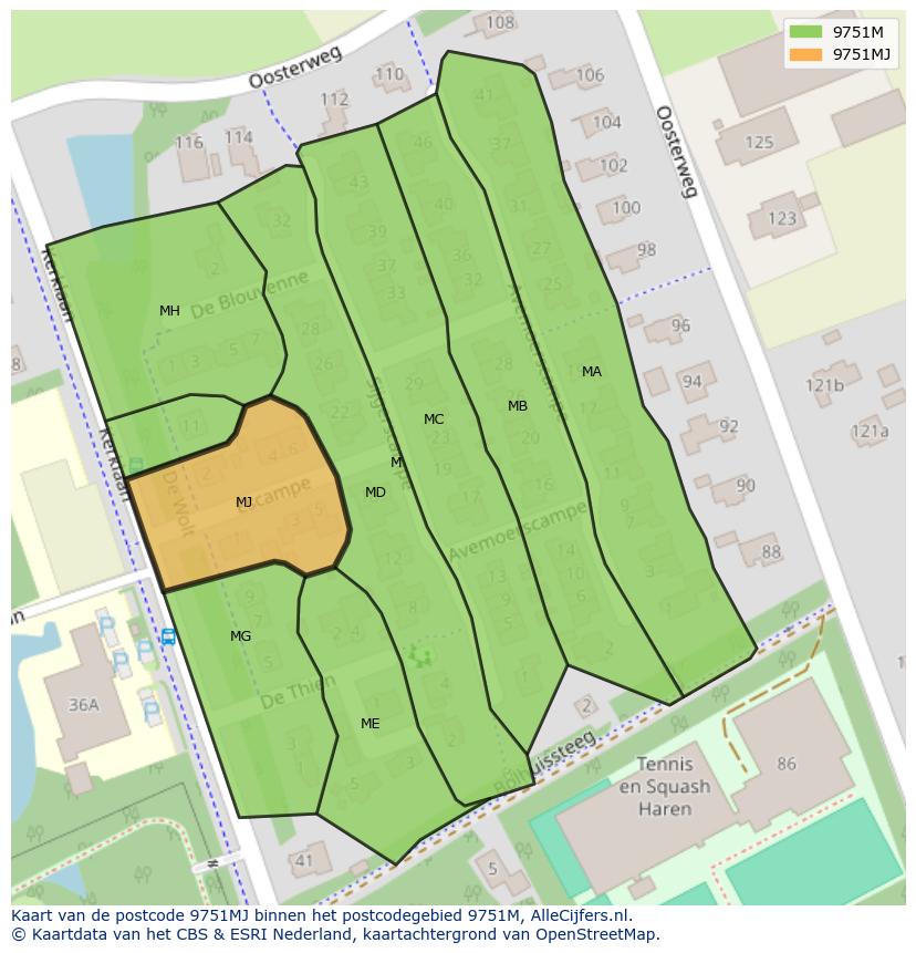 Afbeelding van het postcodegebied 9751 MJ op de kaart.