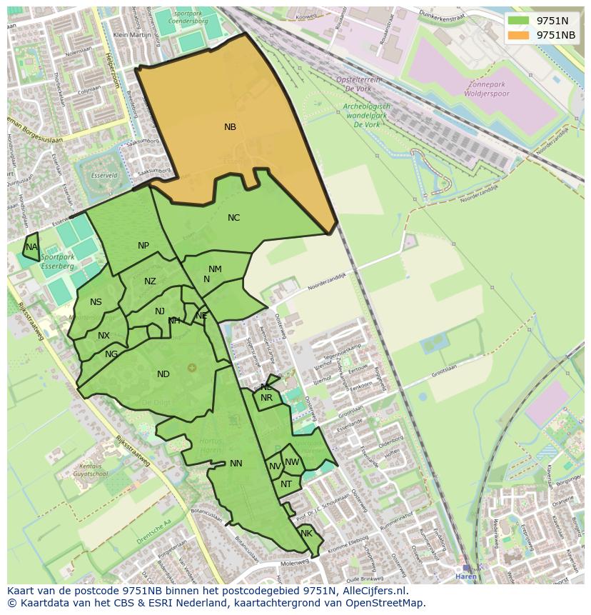 Afbeelding van het postcodegebied 9751 NB op de kaart.