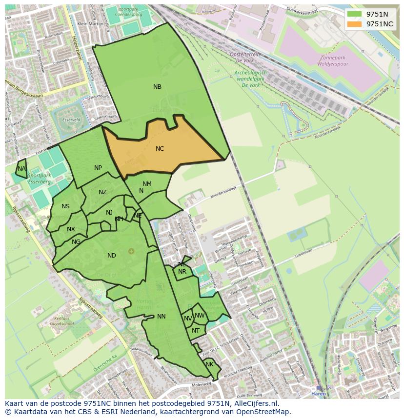 Afbeelding van het postcodegebied 9751 NC op de kaart.
