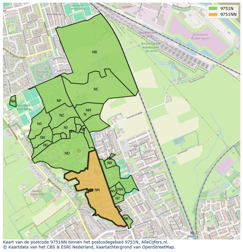 Afbeelding van het postcodegebied 9751 NN op de kaart.
