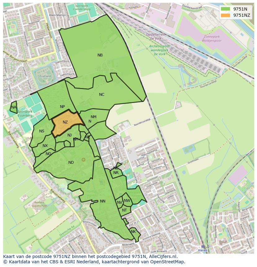 Afbeelding van het postcodegebied 9751 NZ op de kaart.