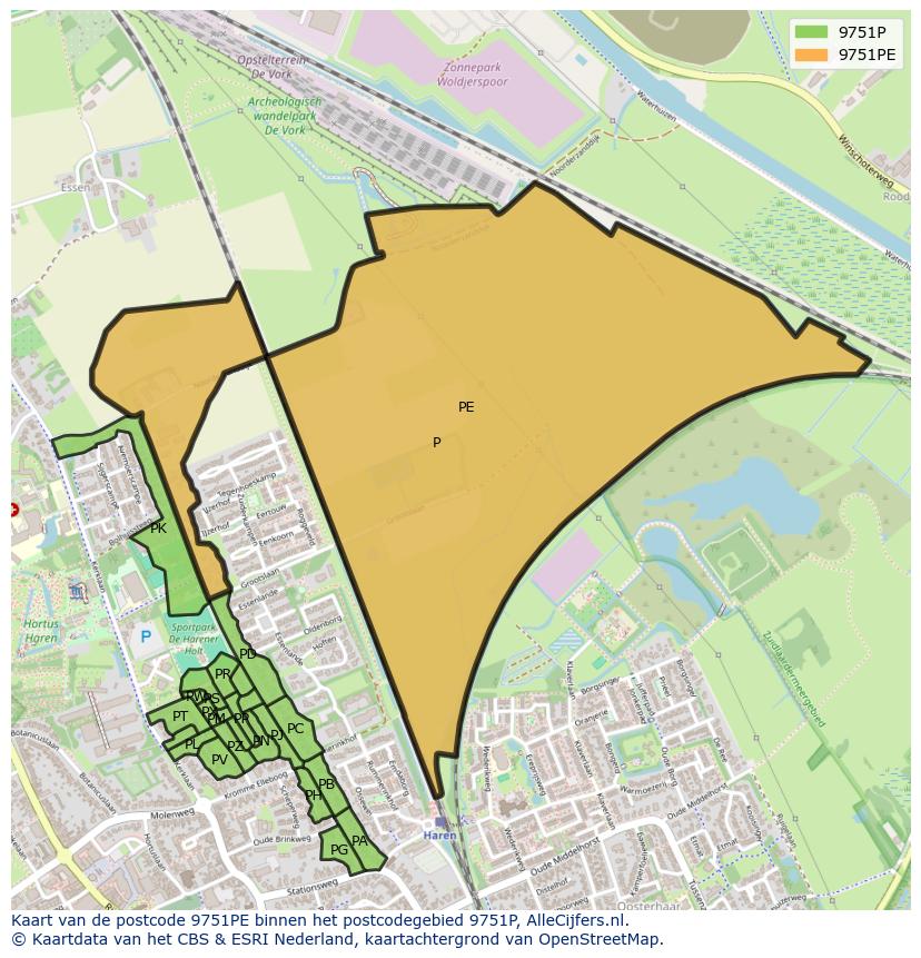 Afbeelding van het postcodegebied 9751 PE op de kaart.