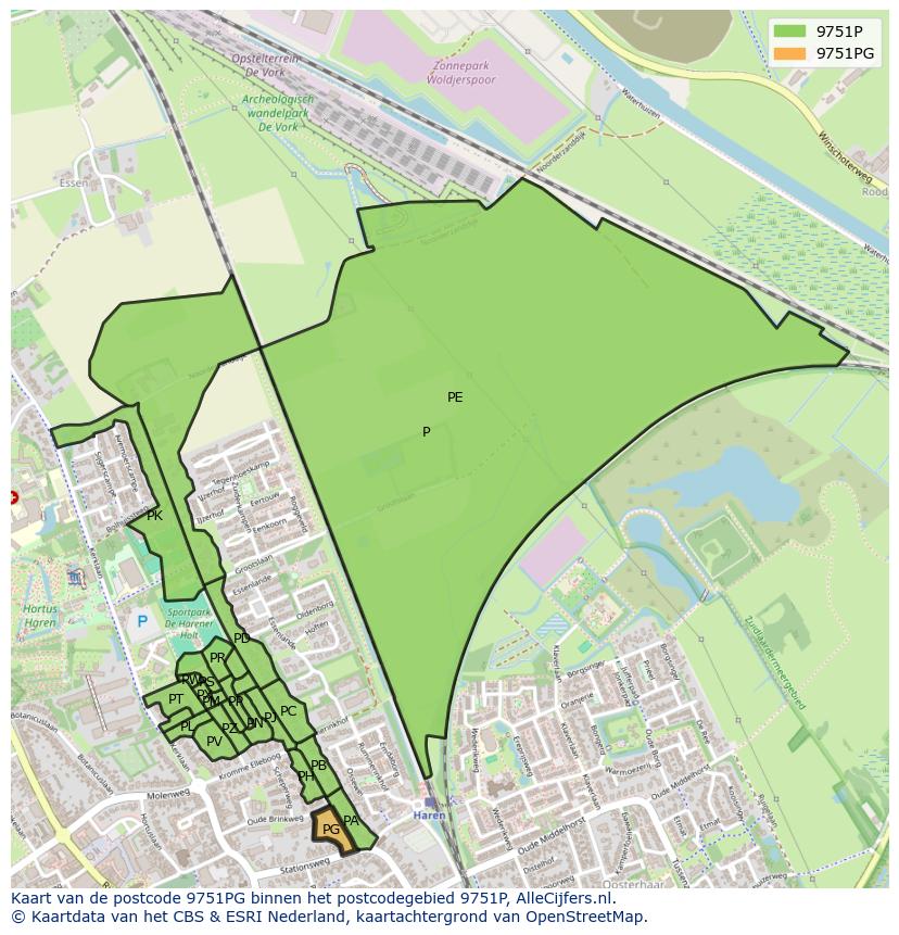 Afbeelding van het postcodegebied 9751 PG op de kaart.