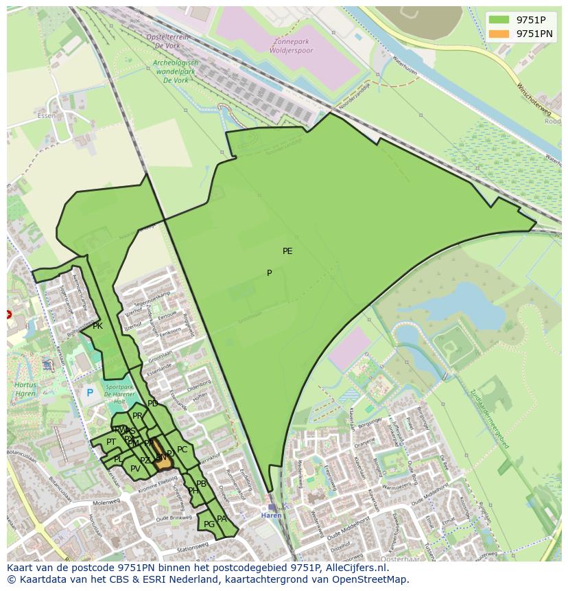 Afbeelding van het postcodegebied 9751 PN op de kaart.