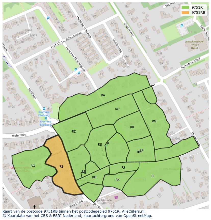 Afbeelding van het postcodegebied 9751 RB op de kaart.