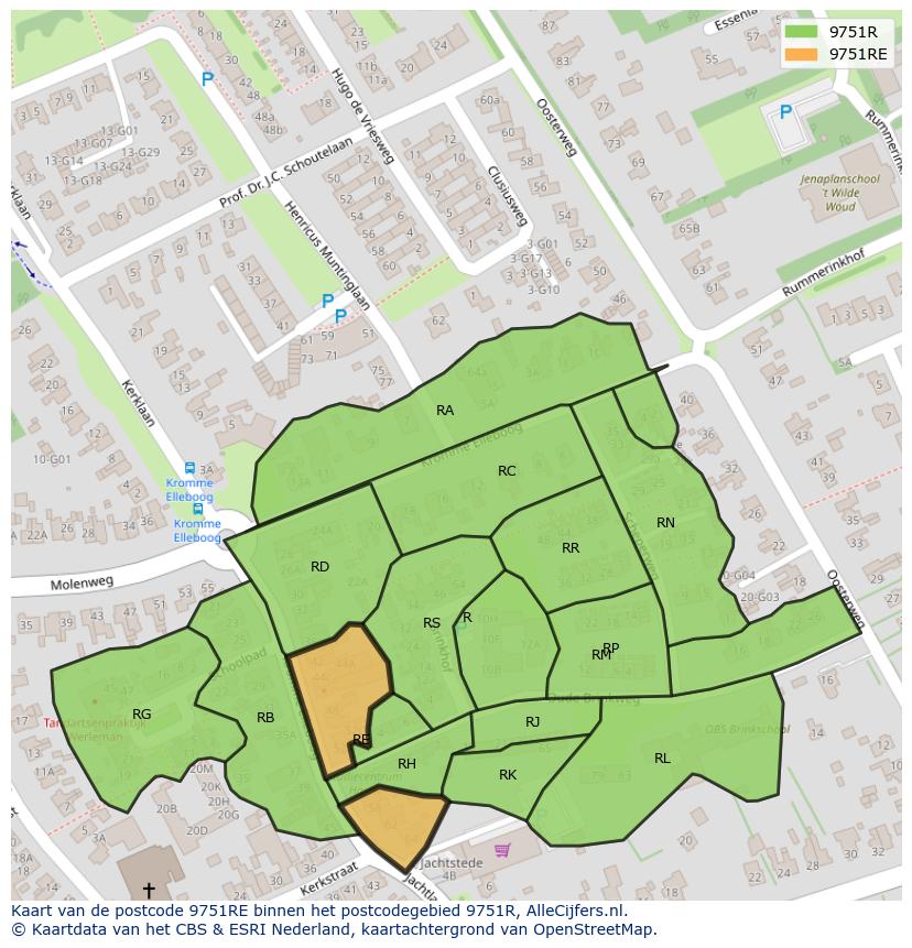 Afbeelding van het postcodegebied 9751 RE op de kaart.