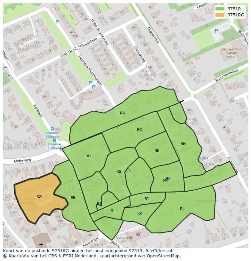 Afbeelding van het postcodegebied 9751 RG op de kaart.