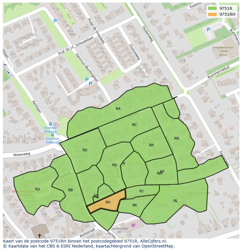 Afbeelding van het postcodegebied 9751 RH op de kaart.
