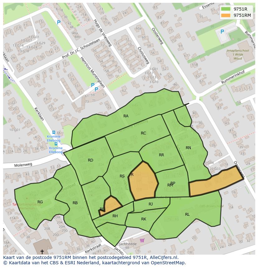 Afbeelding van het postcodegebied 9751 RM op de kaart.