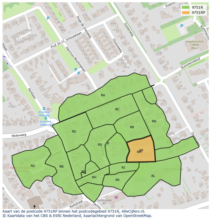 Afbeelding van het postcodegebied 9751 RP op de kaart.