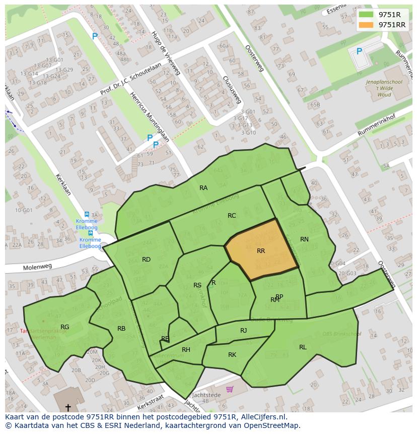 Afbeelding van het postcodegebied 9751 RR op de kaart.