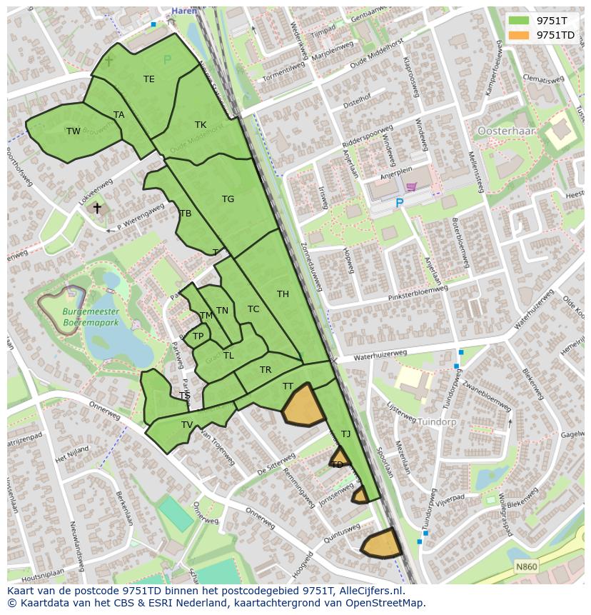 Afbeelding van het postcodegebied 9751 TD op de kaart.