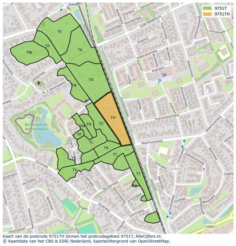 Afbeelding van het postcodegebied 9751 TH op de kaart.