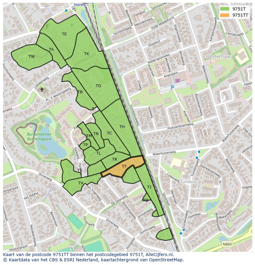 Afbeelding van het postcodegebied 9751 TT op de kaart.