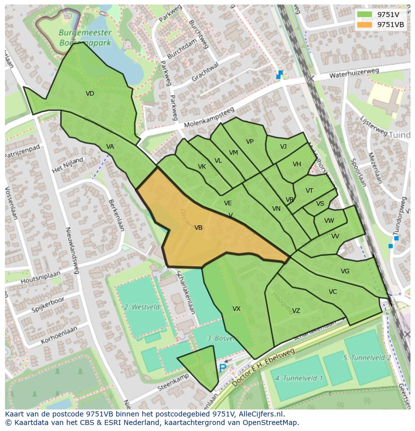 Afbeelding van het postcodegebied 9751 VB op de kaart.