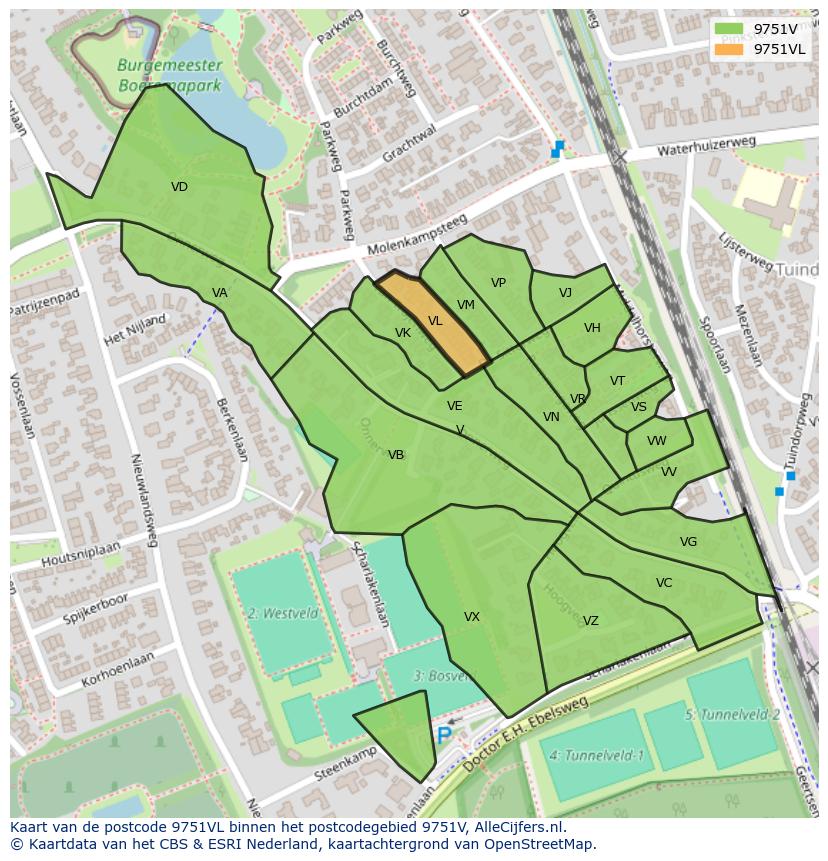 Afbeelding van het postcodegebied 9751 VL op de kaart.