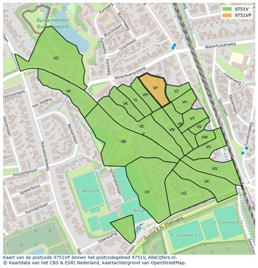 Afbeelding van het postcodegebied 9751 VP op de kaart.