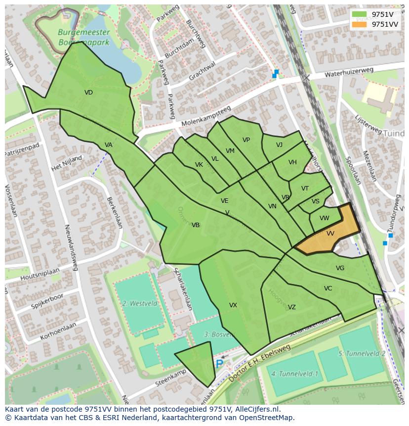 Afbeelding van het postcodegebied 9751 VV op de kaart.