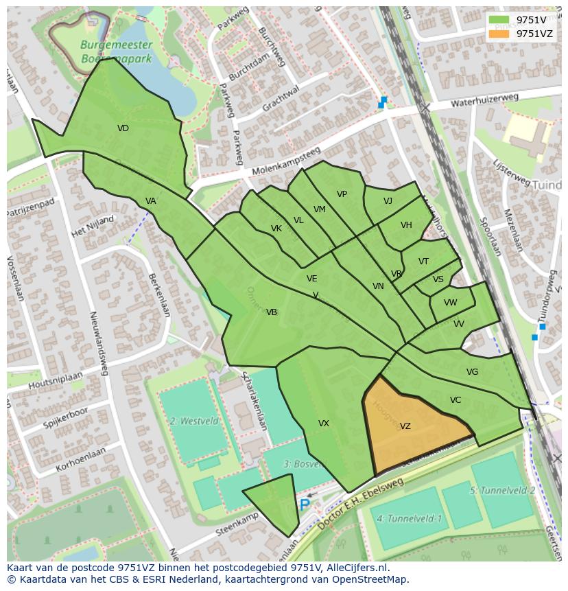 Afbeelding van het postcodegebied 9751 VZ op de kaart.