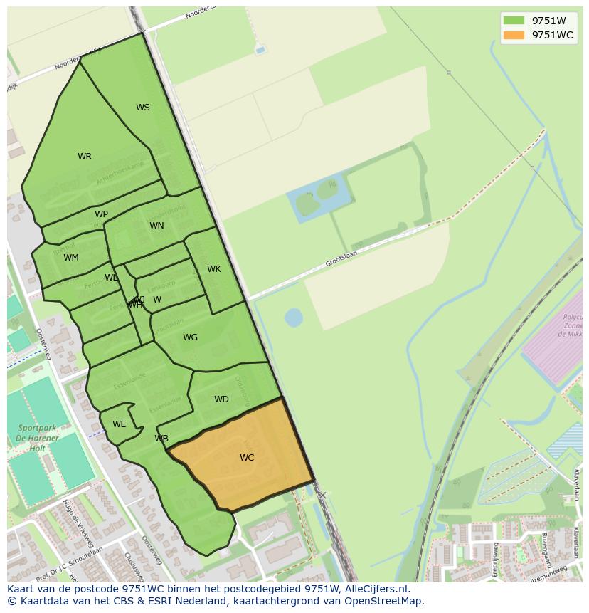 Afbeelding van het postcodegebied 9751 WC op de kaart.