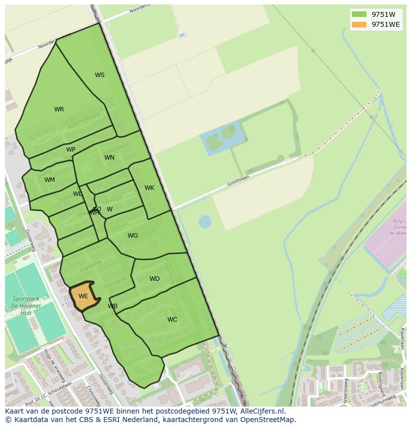 Afbeelding van het postcodegebied 9751 WE op de kaart.