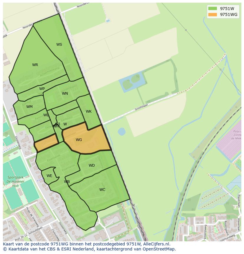 Afbeelding van het postcodegebied 9751 WG op de kaart.