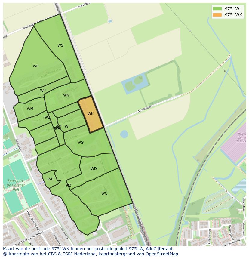 Afbeelding van het postcodegebied 9751 WK op de kaart.