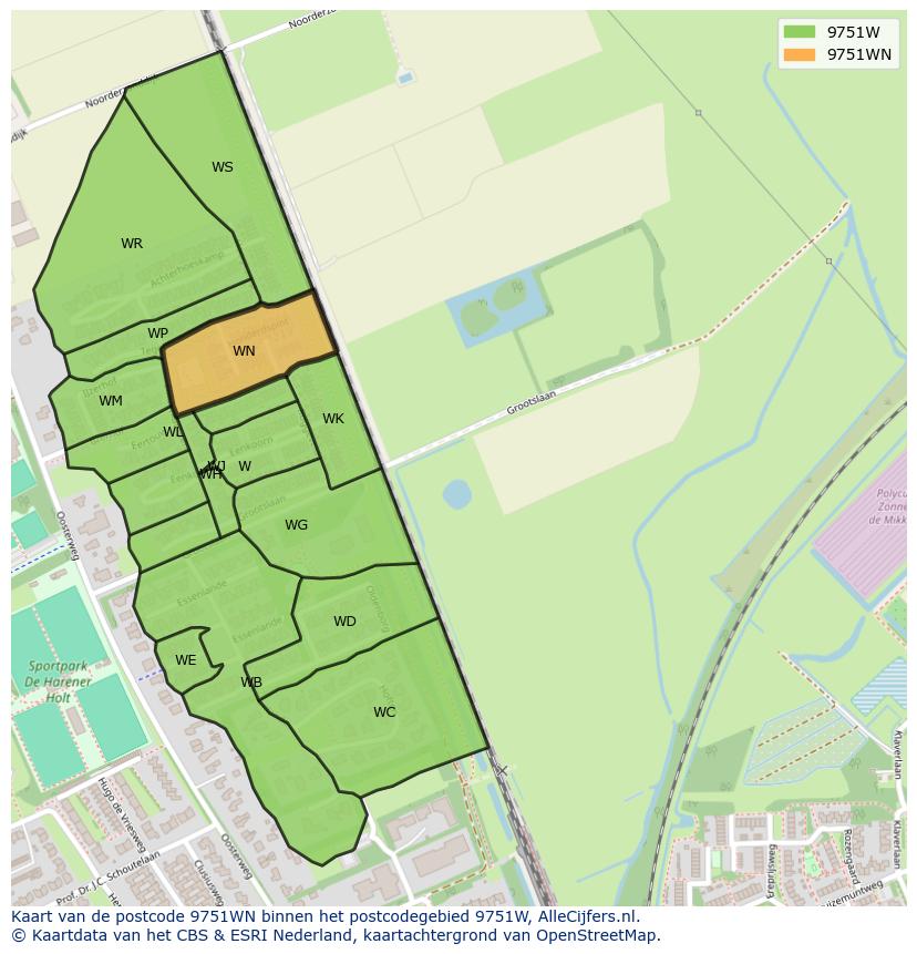 Afbeelding van het postcodegebied 9751 WN op de kaart.