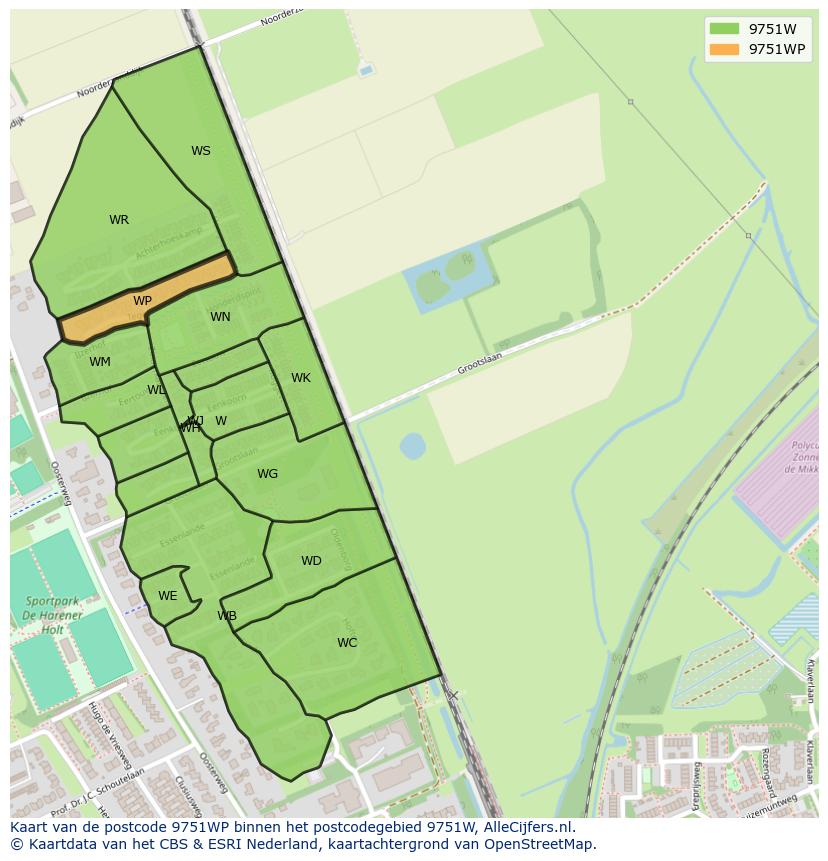 Afbeelding van het postcodegebied 9751 WP op de kaart.