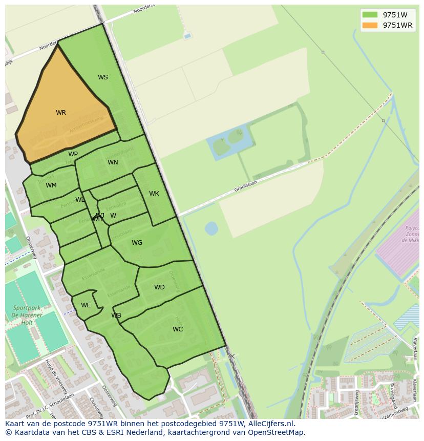 Afbeelding van het postcodegebied 9751 WR op de kaart.