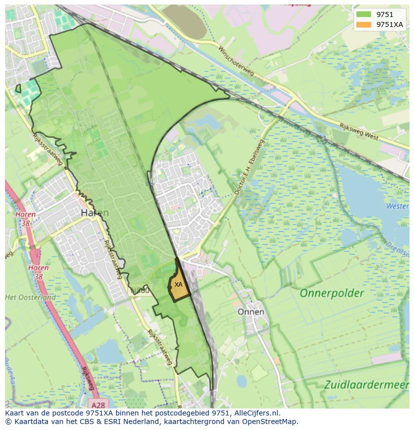 Afbeelding van het postcodegebied 9751 XA op de kaart.