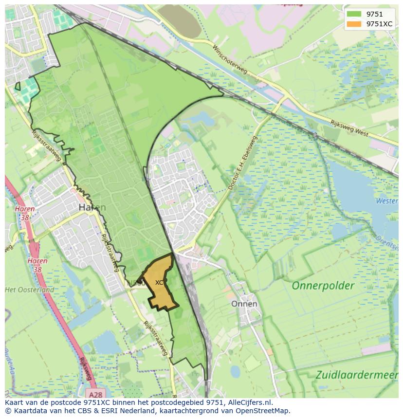 Afbeelding van het postcodegebied 9751 XC op de kaart.