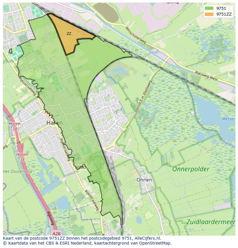 Afbeelding van het postcodegebied 9751 ZZ op de kaart.