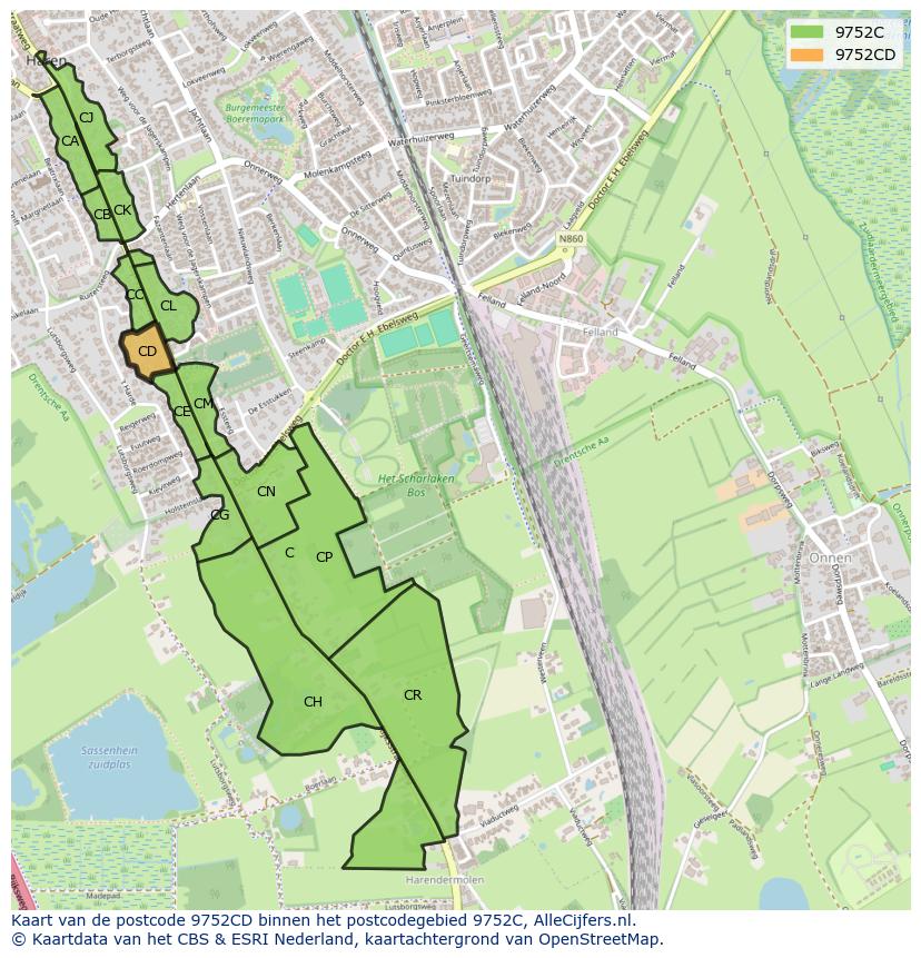 Afbeelding van het postcodegebied 9752 CD op de kaart.