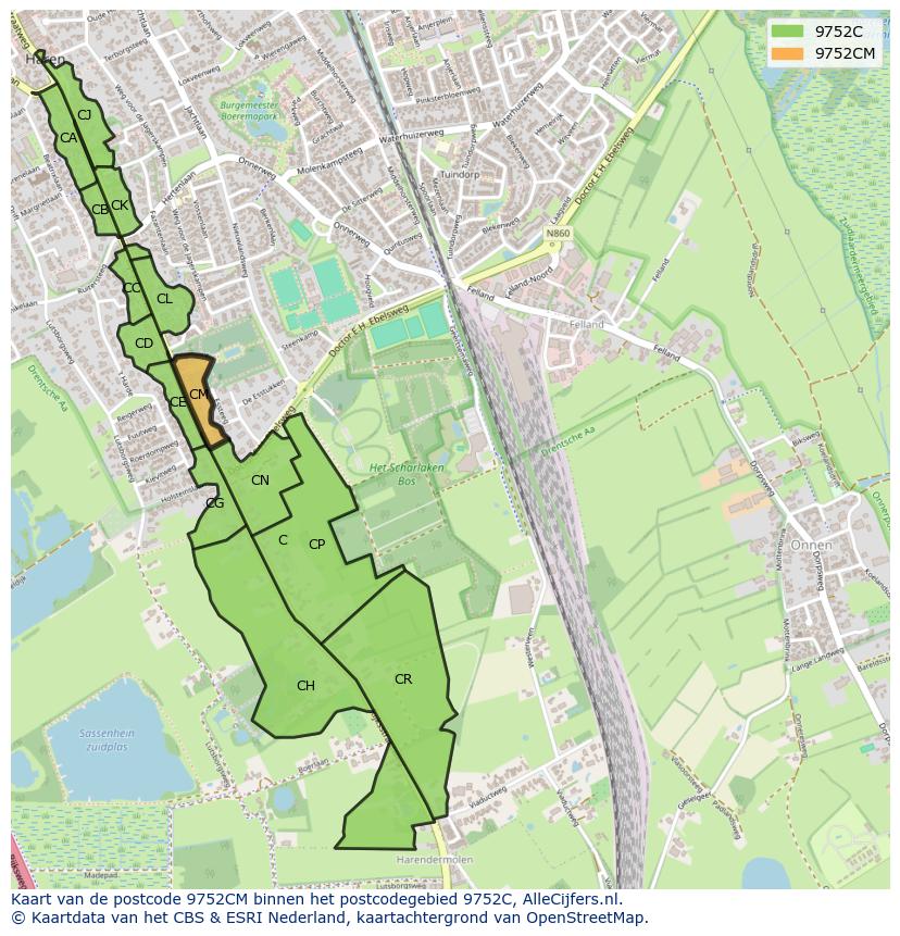 Afbeelding van het postcodegebied 9752 CM op de kaart.