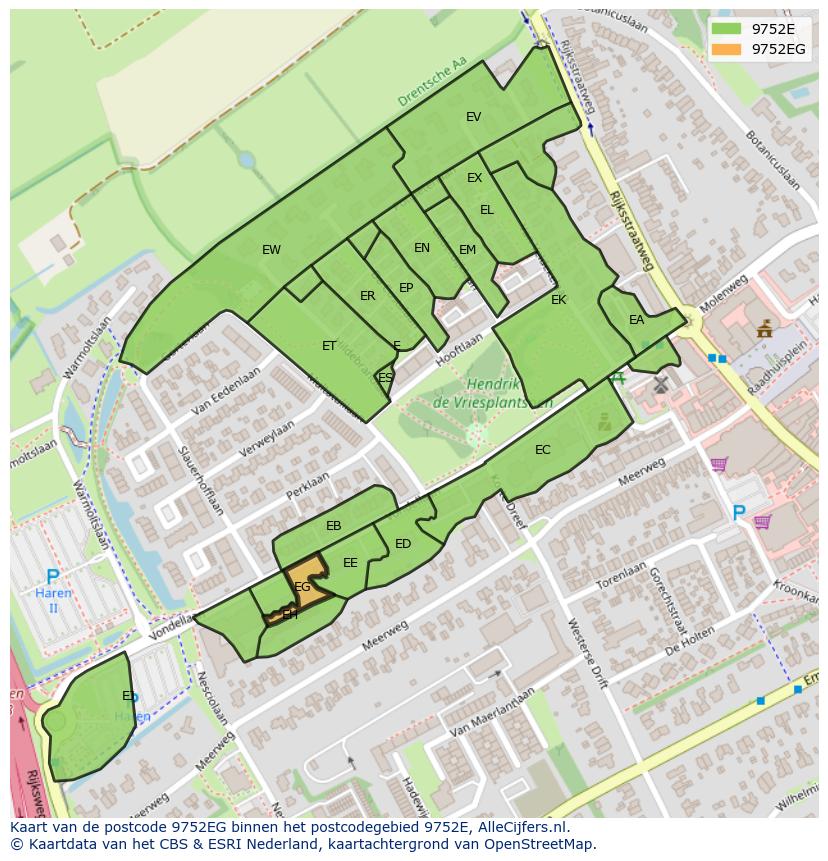 Afbeelding van het postcodegebied 9752 EG op de kaart.