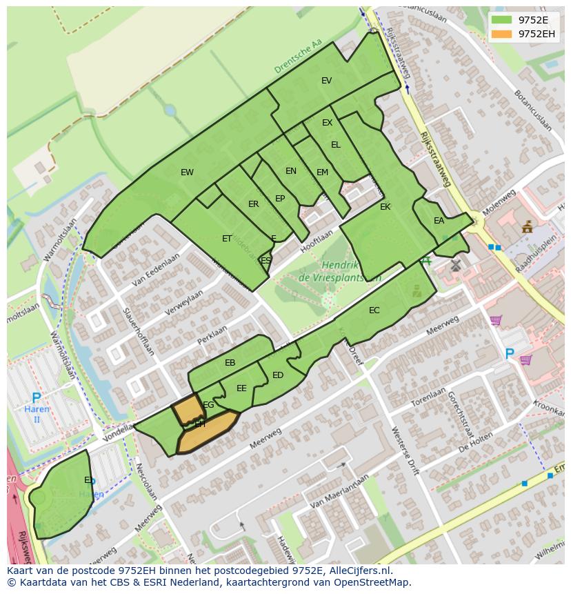 Afbeelding van het postcodegebied 9752 EH op de kaart.