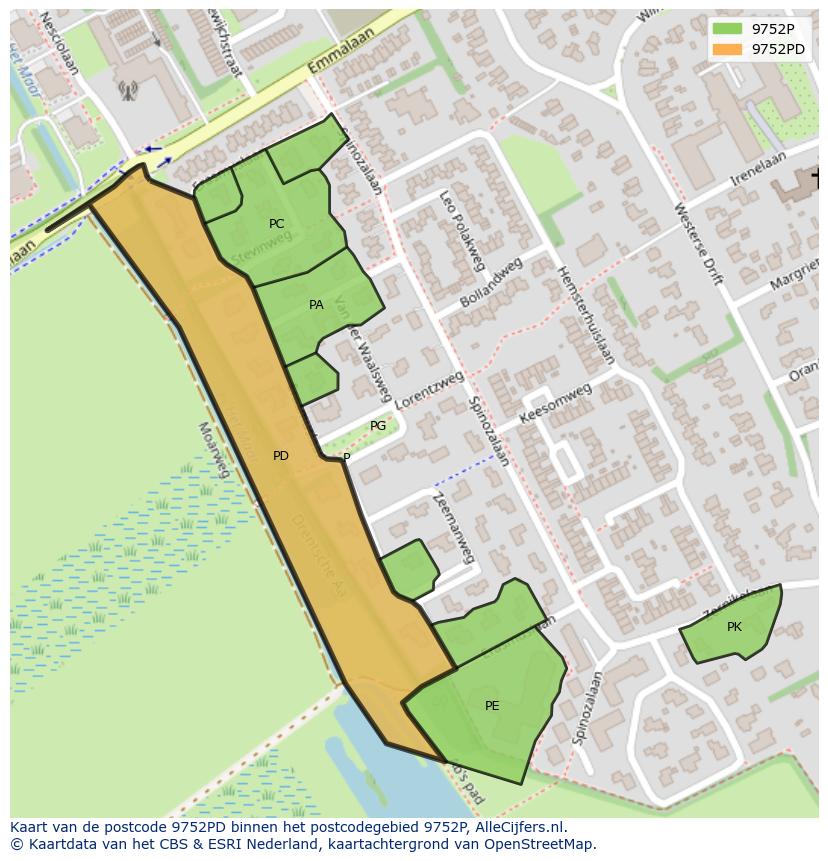 Afbeelding van het postcodegebied 9752 PD op de kaart.