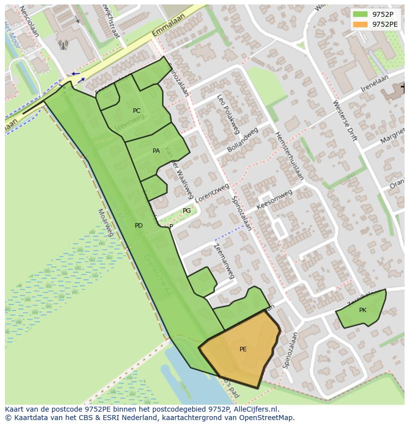 Afbeelding van het postcodegebied 9752 PE op de kaart.