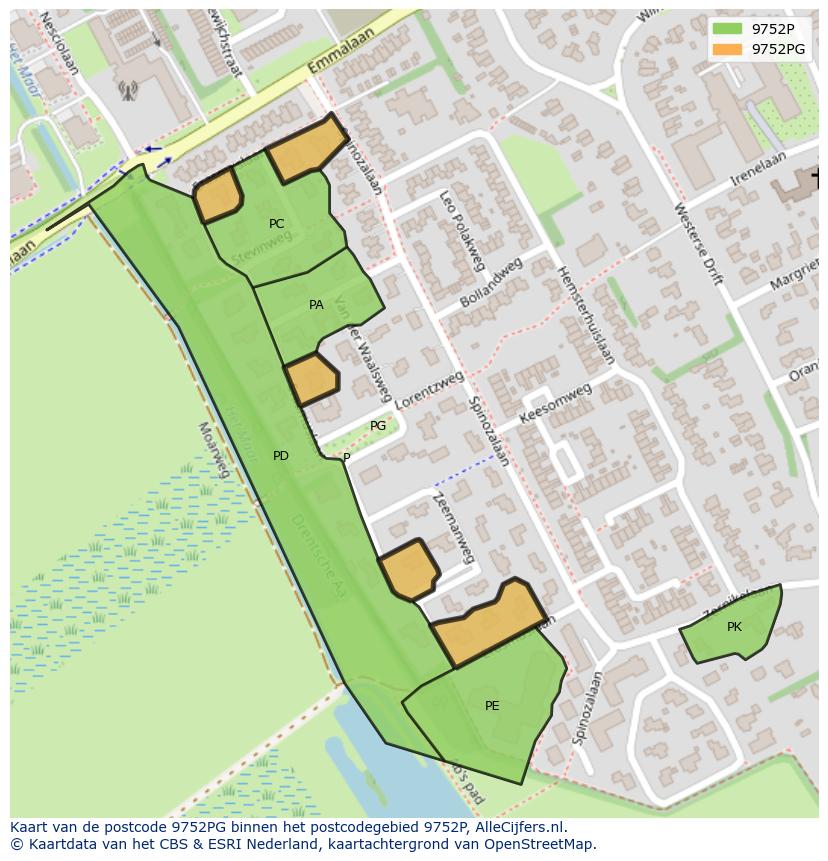 Afbeelding van het postcodegebied 9752 PG op de kaart.