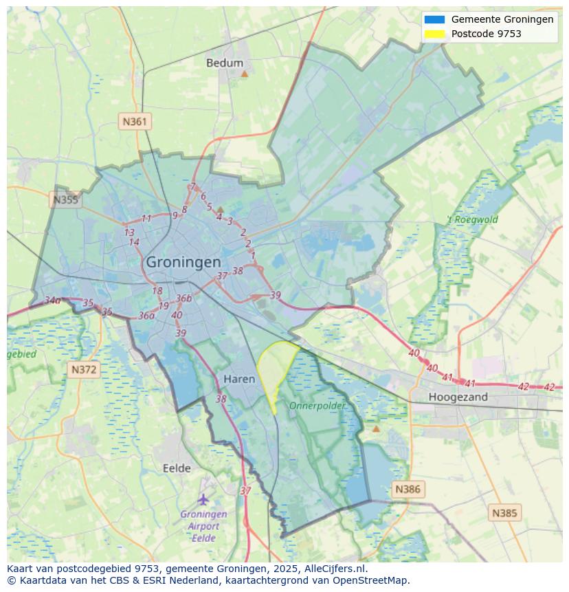 Afbeelding van het postcodegebied 9753 op de kaart.