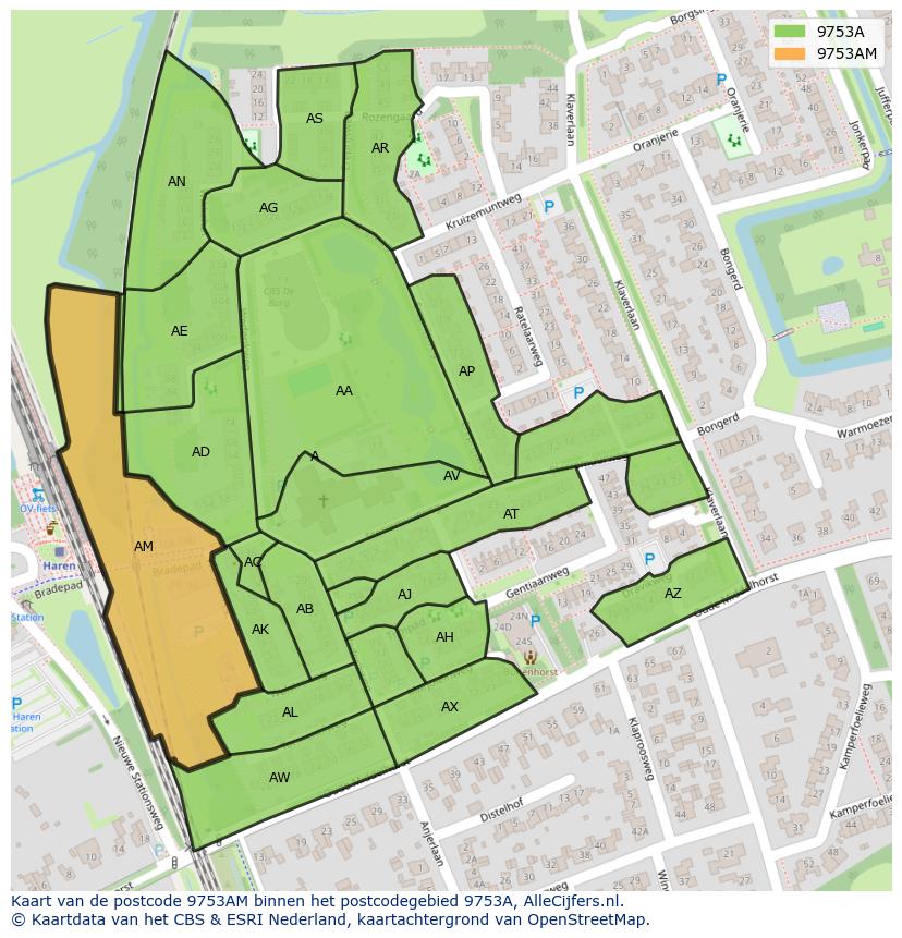 Afbeelding van het postcodegebied 9753 AM op de kaart.
