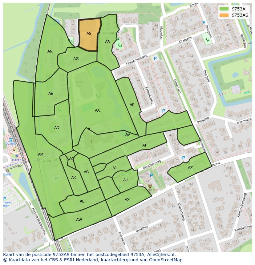 Afbeelding van het postcodegebied 9753 AS op de kaart.