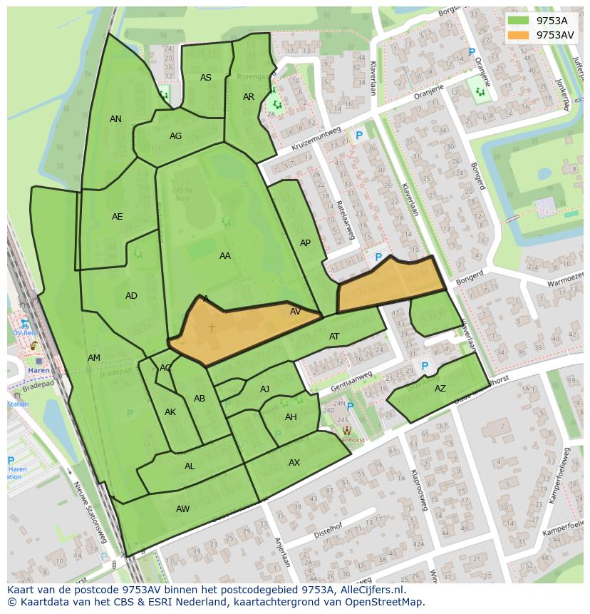 Afbeelding van het postcodegebied 9753 AV op de kaart.