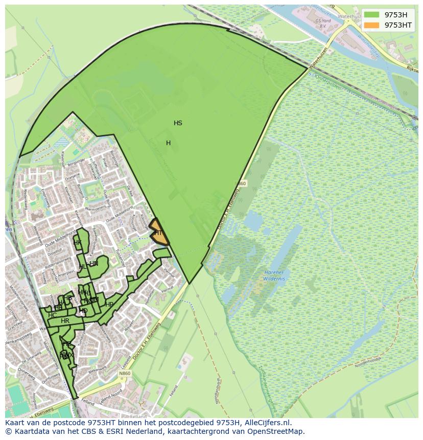 Afbeelding van het postcodegebied 9753 HT op de kaart.