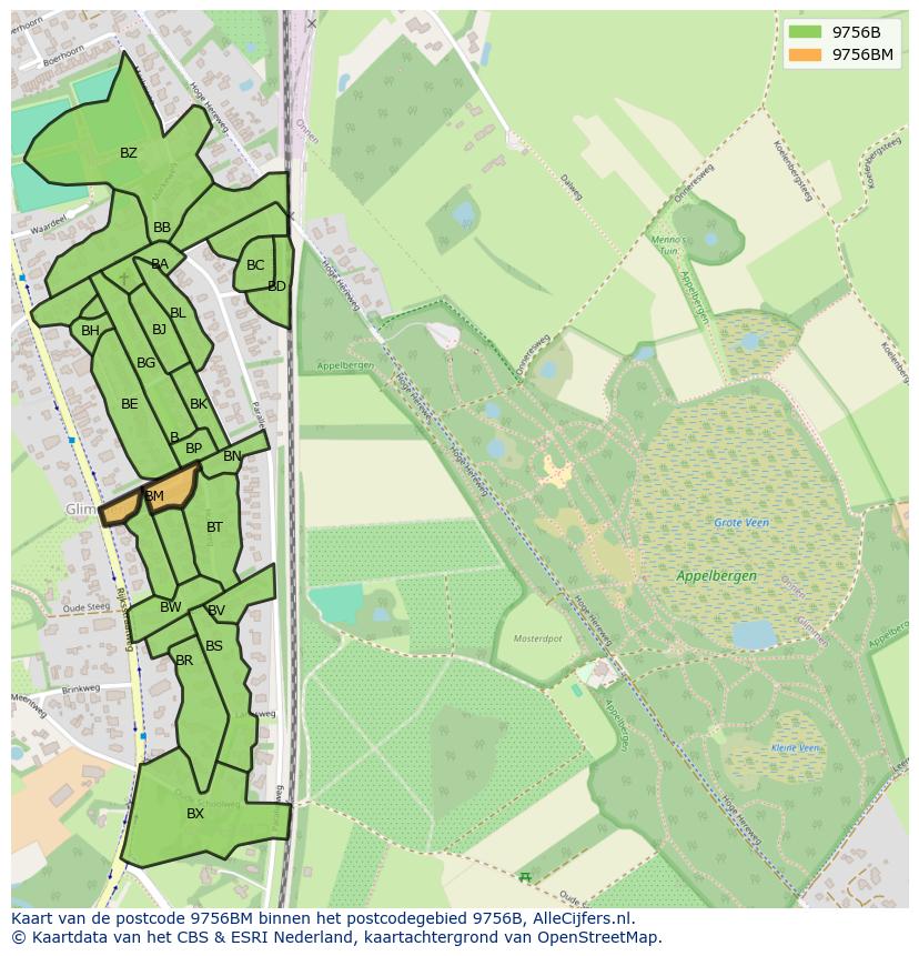 Afbeelding van het postcodegebied 9756 BM op de kaart.
