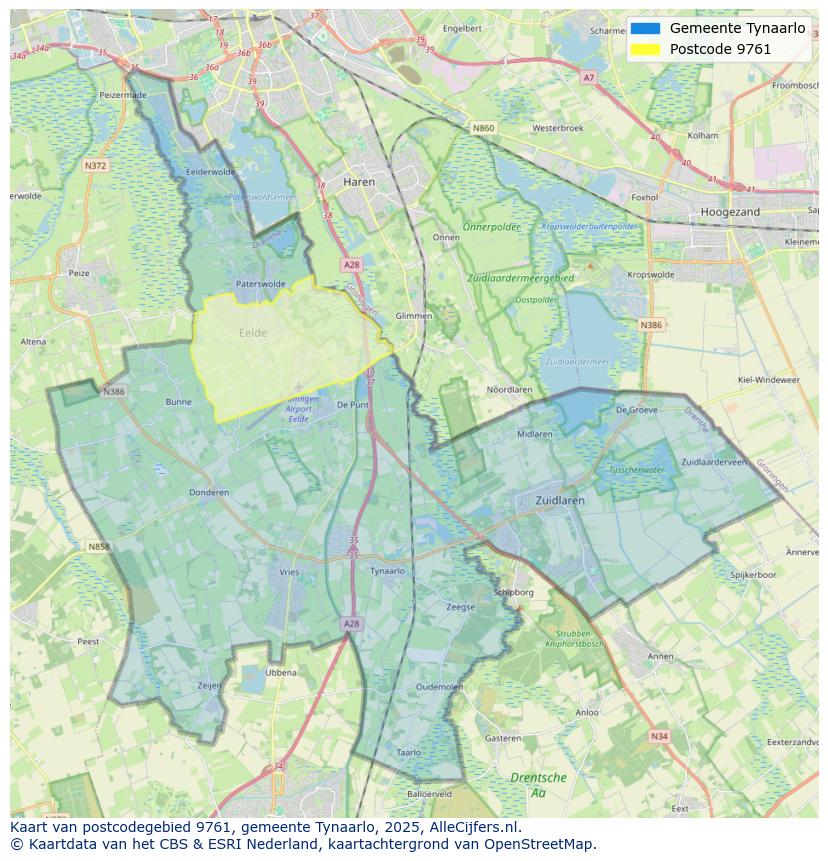 Afbeelding van het postcodegebied 9761 op de kaart.