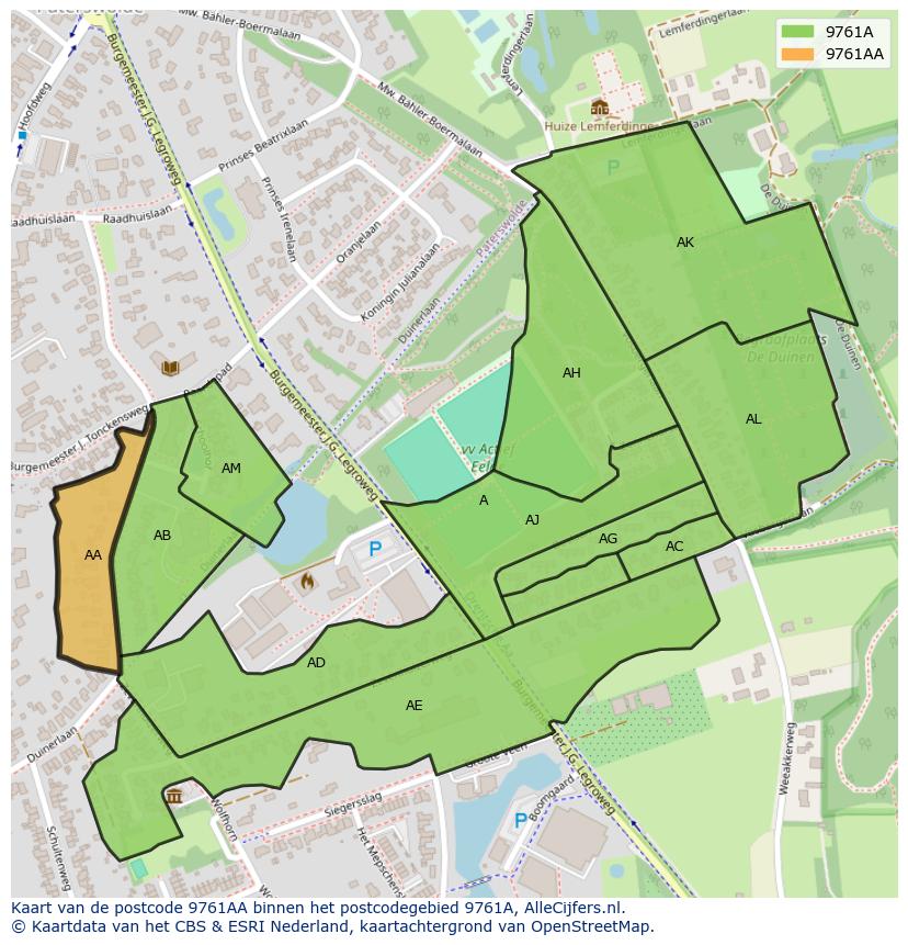 Afbeelding van het postcodegebied 9761 AA op de kaart.
