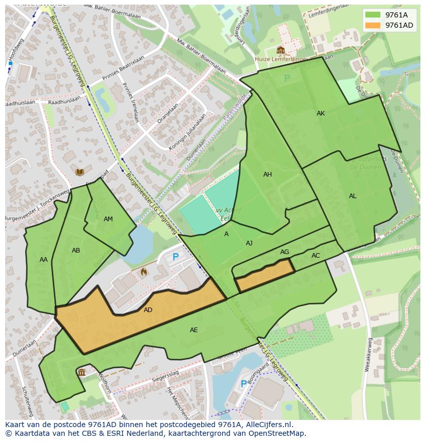 Afbeelding van het postcodegebied 9761 AD op de kaart.