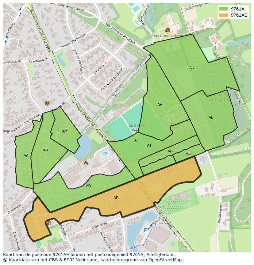 Afbeelding van het postcodegebied 9761 AE op de kaart.